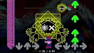 a screenshot of a video game with arrows pointing up and down and a dead monster .