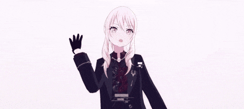 a blonde anime girl with red eyes is covering her face with her hand