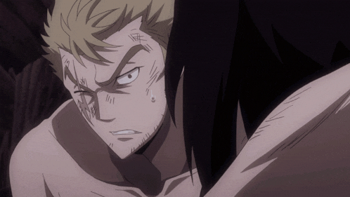 a shirtless anime character with a beard and a black hair