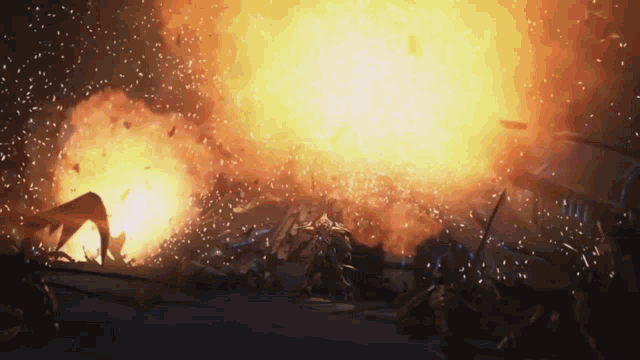 a large explosion with a lot of sparks and smoke coming out of it