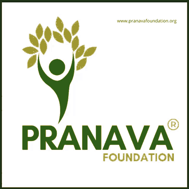 a logo for the pranava foundation with a person holding up a tree