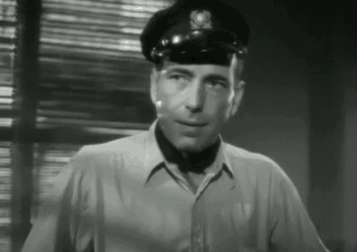 a man in a police uniform is standing in front of a window .