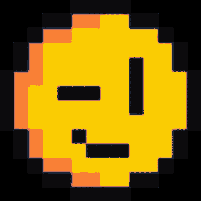 a pixel art illustration of a yellow smiley face with a surprised look on its face .