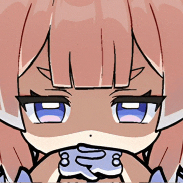 a cartoon of a girl with pink hair and blue eyes covering her mouth