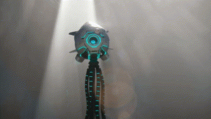 a futuristic looking object with a blue light on it