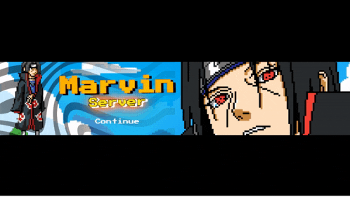 a banner for marvin server with a pixel art of a man