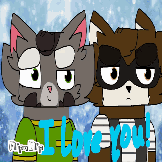 a cartoon of a cat and a raccoon with the words i love you on the bottom