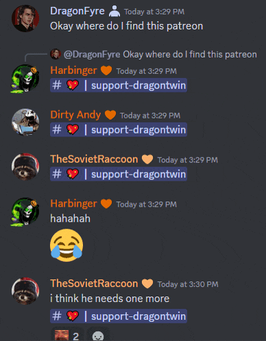 a screenshot of a discord chat between dragonfyre and others