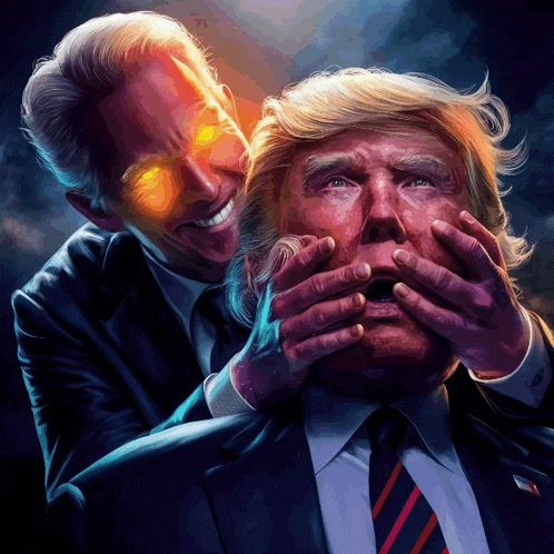 a painting of a man in a suit and tie covering donald trump 's mouth