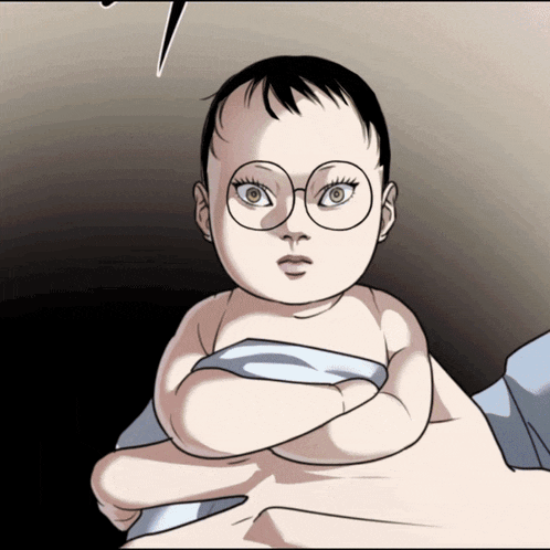 a cartoon of a baby wearing glasses and looking at the camera