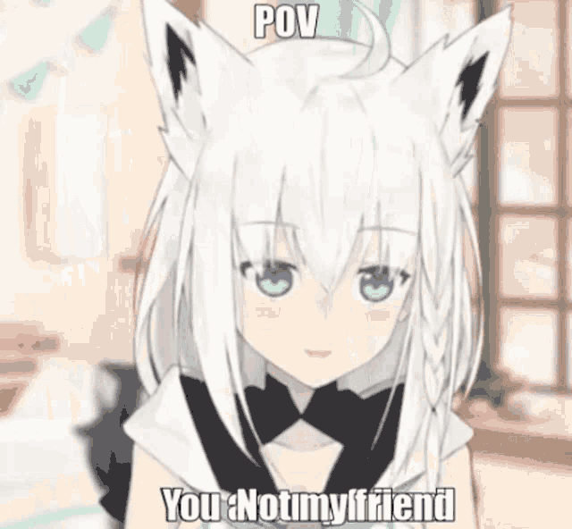 a girl with white hair and blue eyes is wearing a tuxedo and says `` you 're not my friend '' .