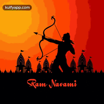 a ram navami greeting card with a silhouette of ram with a bow and arrow
