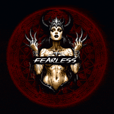 a drawing of a woman with horns and the word fearless on it