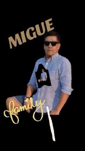 a picture of a man is behind a sign that says " family vip "