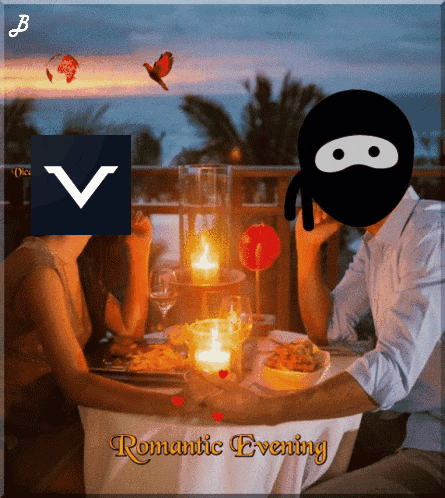 a man and a woman are sitting at a table with the words romantic evening written below them