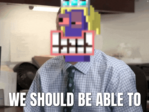 a man in a plaid shirt and tie says we should be able to with a pixelated face behind him