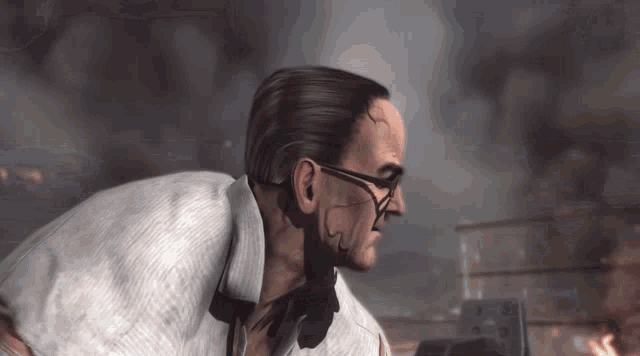 a man with glasses and a scar on his face
