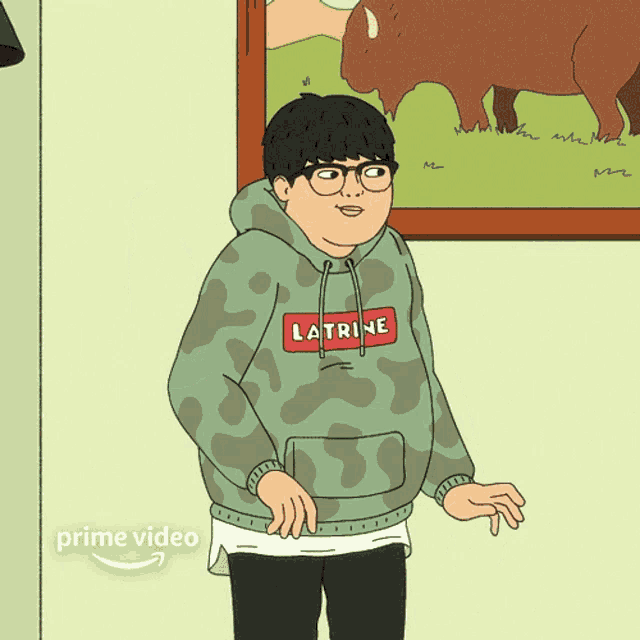 a cartoon of a man wearing a latrine sweatshirt