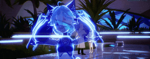a computer generated image of a person with a blue lightning bolt coming out of their head