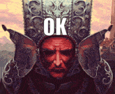 a man with a crown on his head and the word ok on it