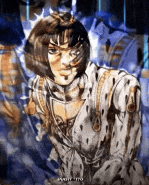 a close up of a cartoon character with the words inasti itto below him