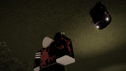 a purple car is flying through the air above a person