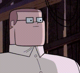a cartoon character with glasses and a white shirt