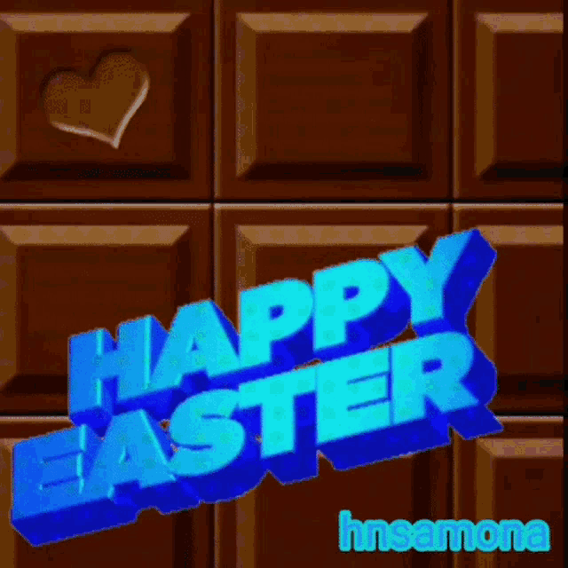 a chocolate bar with a heart and the words happy easter on it