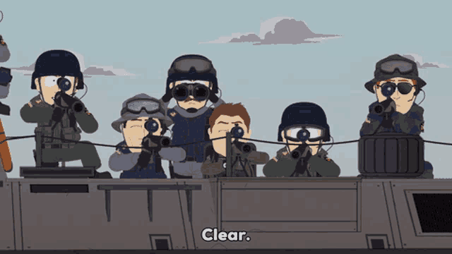 a group of soldiers are looking through binoculars and the word clear is on the bottom