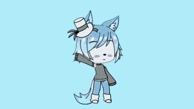 a cartoon character with blue hair and a top hat