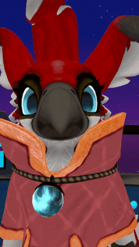 a close up of a cartoon character 's face with a bell around its neck