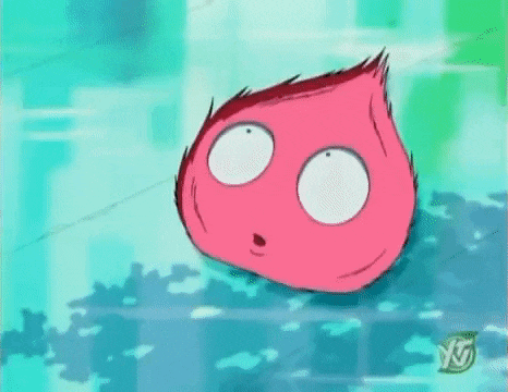 a pink cartoon character with tears running down its face is crying .