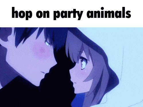 a picture of a boy and a girl with the words hop on party animals below them