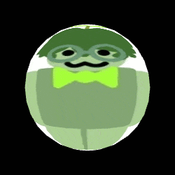 a green ball with glasses and a bow tie