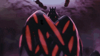 a dragon with wings is flying through the air in a dark room .
