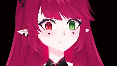 a girl with red hair and green eyes has a triangle on her forehead