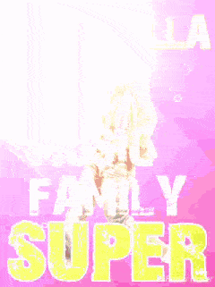 a woman is holding a dog in front of a sign that says super
