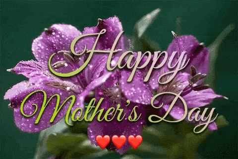 a happy mother 's day greeting card with purple flowers and hearts