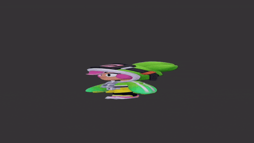 a 3d model of a green and pink jet flying in the air