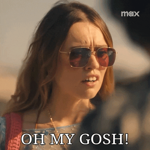a woman wearing sunglasses says " oh my gosh " in front of a max logo