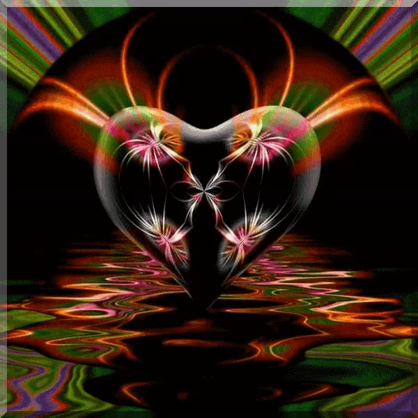 a colorful heart is floating in the water with a black background