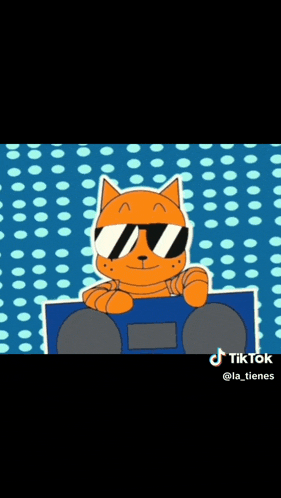 a cartoon cat is wearing sunglasses and holding a boombox