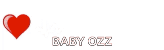 a logo for baby ozz with a heartbeat and the words baby ozz