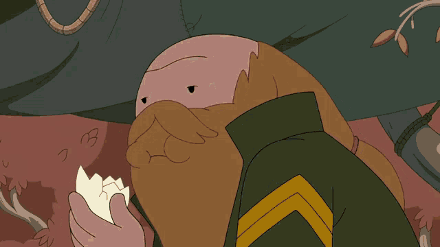 a cartoon of a man with a beard holding a piece of paper in his hand