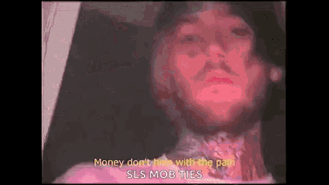 a close up of a person 's face with the words `` money do n't halo with the pain '' .