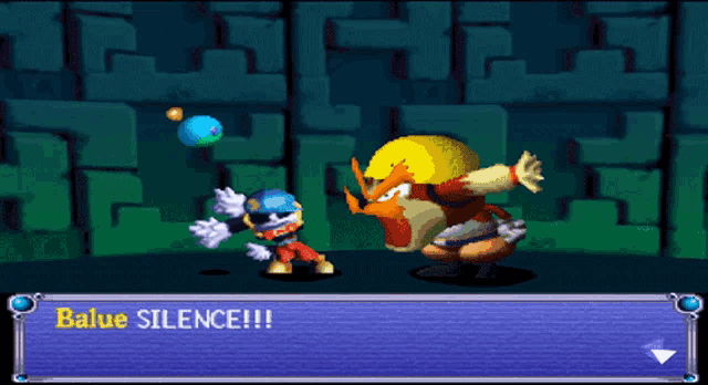 a video game screen shows a character named balue silence