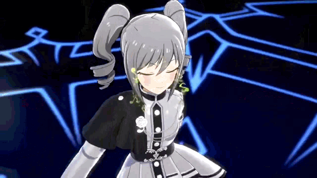 a girl in a black and white dress is dancing