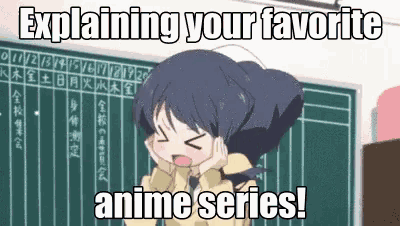 a picture of a girl with the words explaining your favorite anime series on it