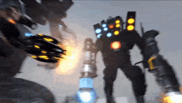 a robot with a lot of lights on it 's arms