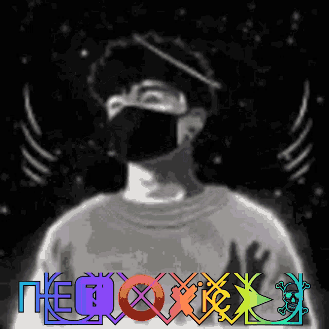 a drawing of a man wearing a mask with the word neox in the bottom right corner